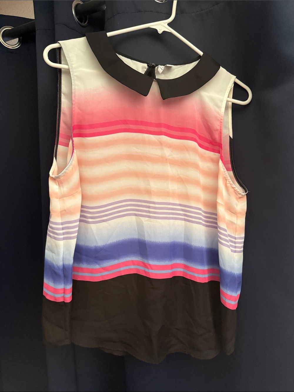 Elle Sleeveless Striped Ombré Top - Black Collar, Pink, Peach & Blue
